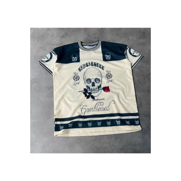 Erkek Oversize Dijital Baskılı Kuru Kafa T-shirt - Beyaz