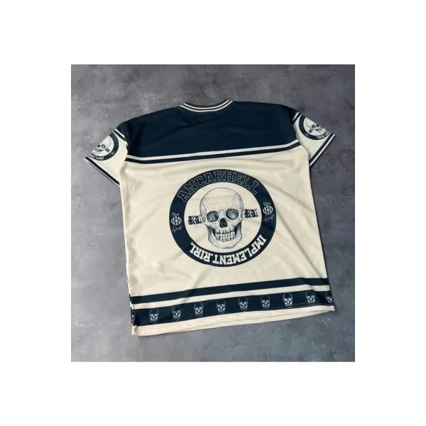 Erkek Oversize Dijital Baskılı Kuru Kafa T-shirt - Beyaz