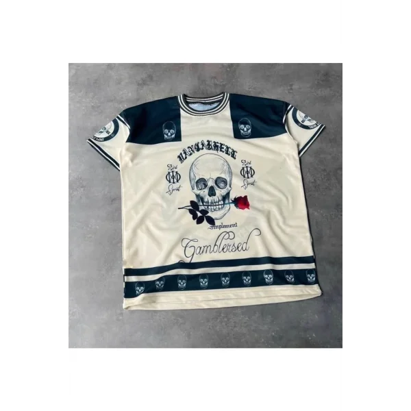 Erkek Oversize Dijital Baskılı Kuru Kafa T-shirt - Beyaz