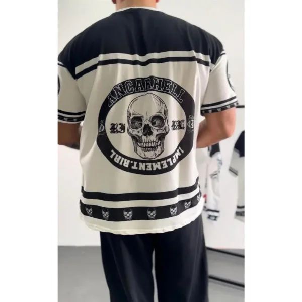 Erkek Oversize Dijital Baskılı Kuru Kafa T-shirt - Beyaz