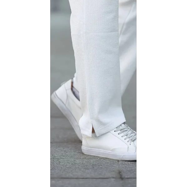 Erkek Paça Yırtmaçlı Burgu selanik dokulu Jogger Buggy Pantalon Rahat kalıp - Beyaz