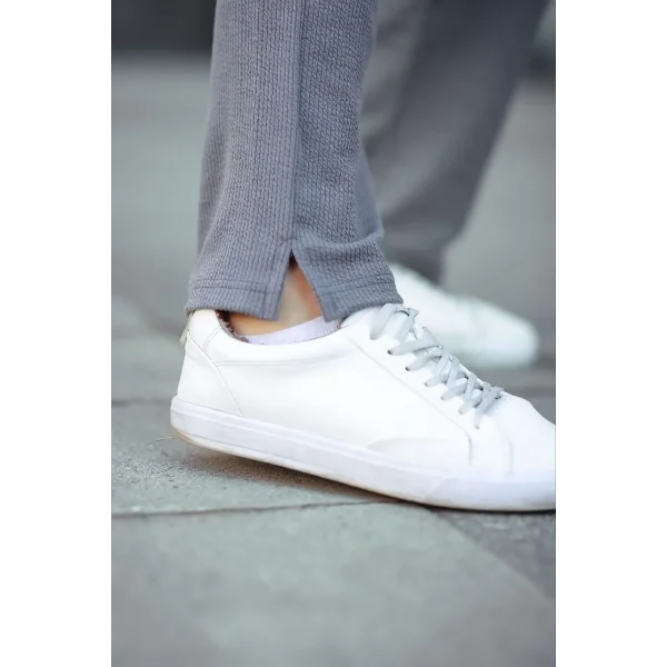 Erkek Paça Yırtmaçlı Burgu selanik dokulu Jogger Buggy Pantalon Rahat kalıp - Gri