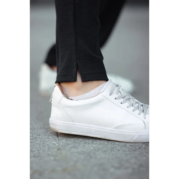 Erkek Paça Yırtmaçlı Burgu selanik dokulu Jogger Buggy Pantalon Rahat kalıp - Siyah