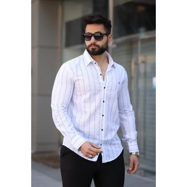 Erkek Pamuklu Çizgi Desenli Gömlek