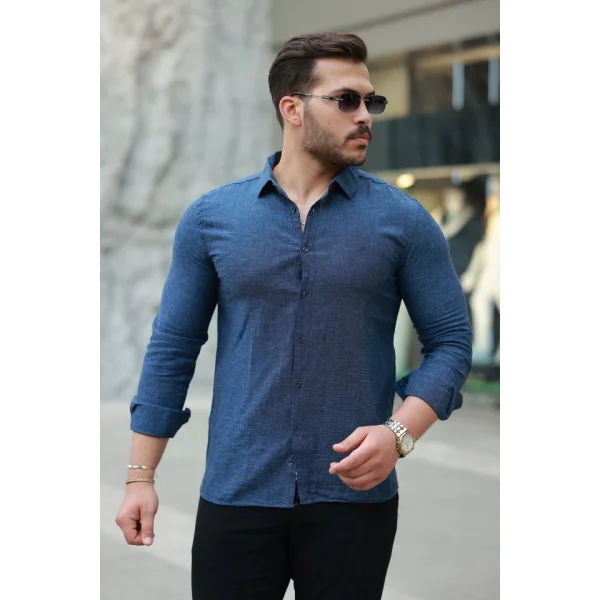 Erkek Pamuklu Keten Gömlek
