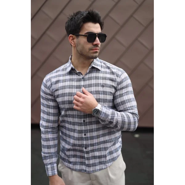 Erkek Pamuklu Keten Kumaş Gömlek