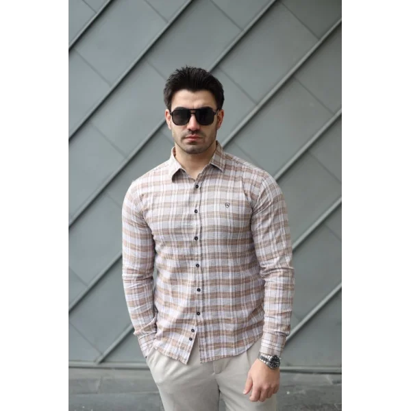 Erkek Pamuklu Keten Kumaş Gömlek