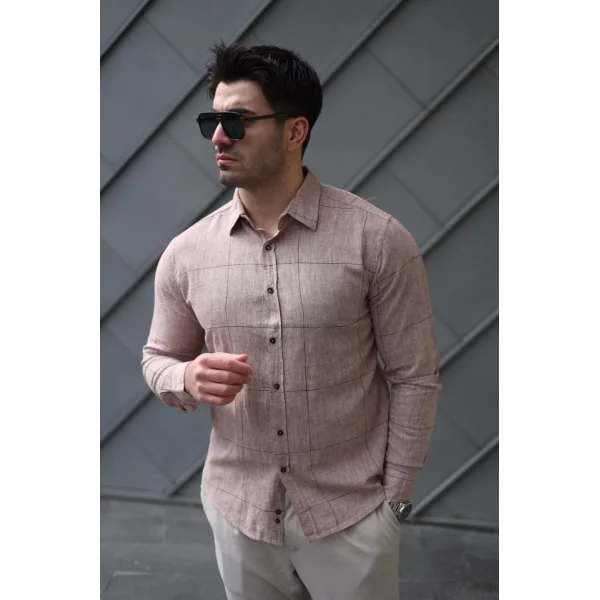 Erkek Pamuklu Keten Kumaş Gömlek