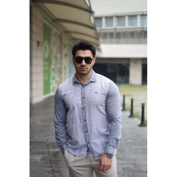 Erkek Pamuklu Keten Kumaş Gömlek