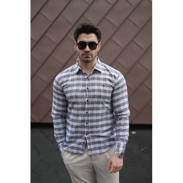 Erkek Pamuklu Keten Kumaş Gömlek