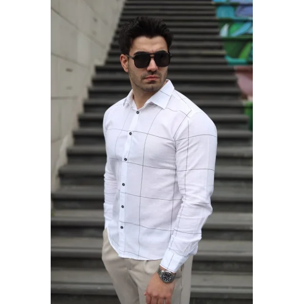 Erkek Pamuklu Keten Kumaş Gömlek