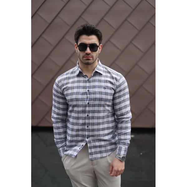 Erkek Pamuklu Keten Kumaş Gömlek