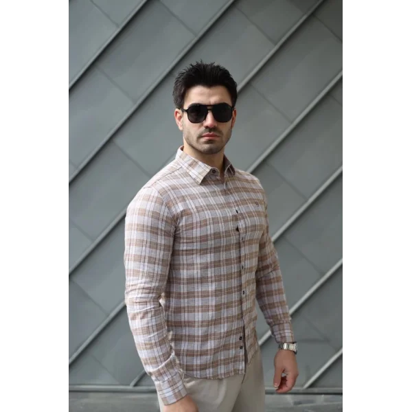 Erkek Pamuklu Keten Kumaş Gömlek