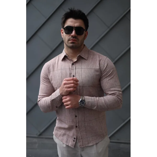 Erkek Pamuklu Keten Kumaş Gömlek