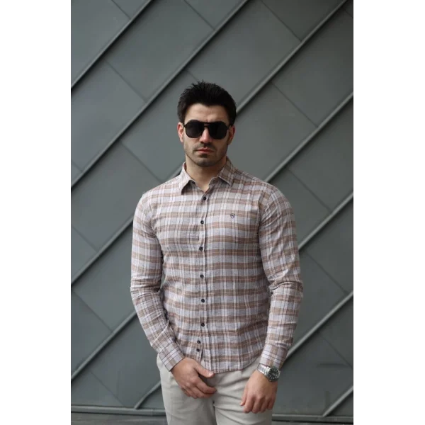 Erkek Pamuklu Keten Kumaş Gömlek