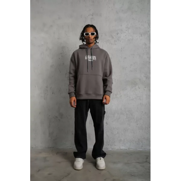 Erkek Paradise Baskılı Kapüşonlu Sweat - Gri