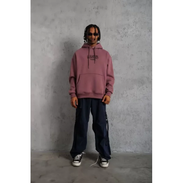 Erkek Paradise Baskılı Kapüşonlu Sweat - Gül Kurusu