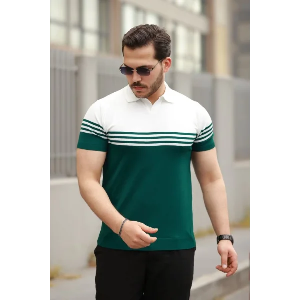 Erkek Parça Renk Yakalı Kısa Kollu T-shirt