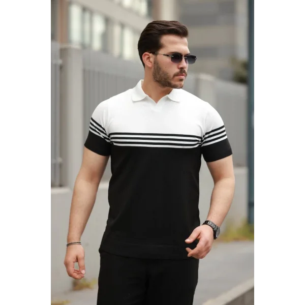 Erkek Parça Renk Yakalı Kısa Kollu T-shirt