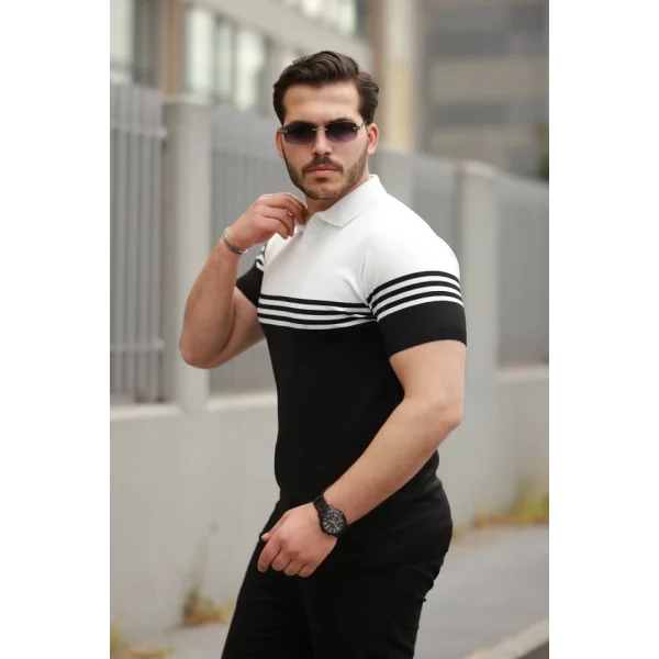 Erkek Parça Renk Yakalı Kısa Kollu T-shirt