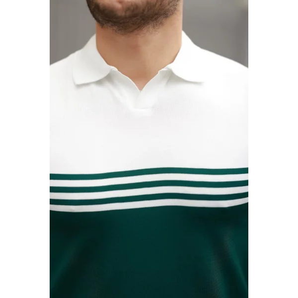 Erkek Parça Renk Yakalı Kısa Kollu T-shirt