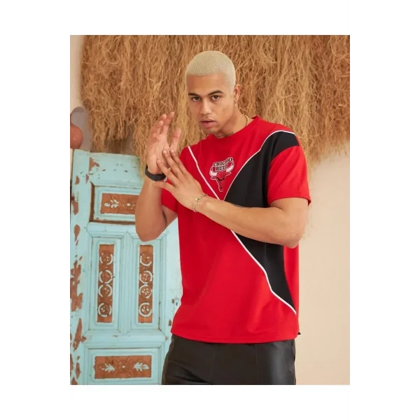 Erkek Parçalı Baskılı Oversize T-shirt - Kırmızı