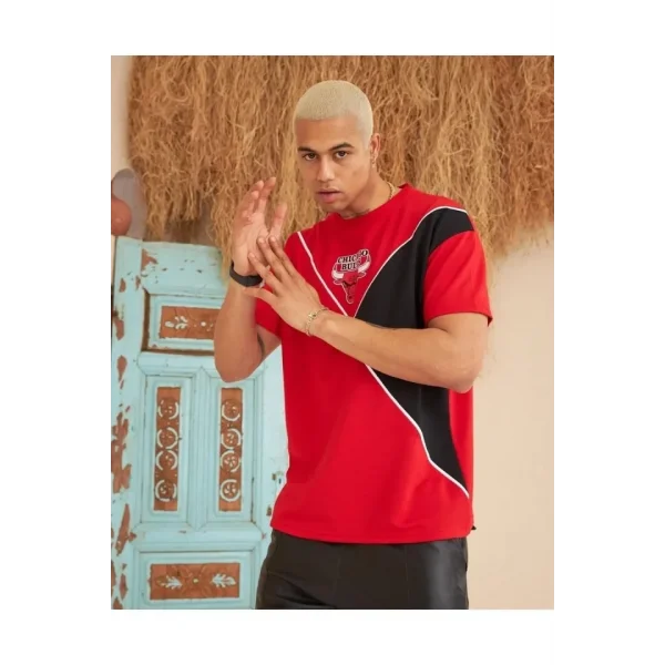 Erkek Parçalı Baskılı Oversize T-shirt - Kırmızı