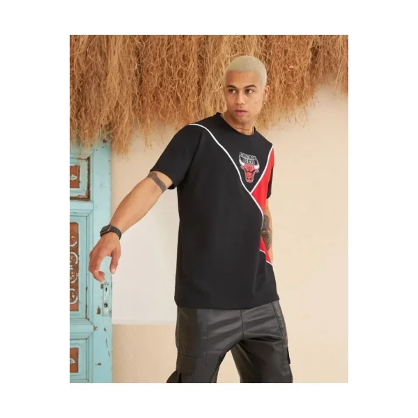 Erkek Parçalı Baskılı Oversize T-shirt - Siyah