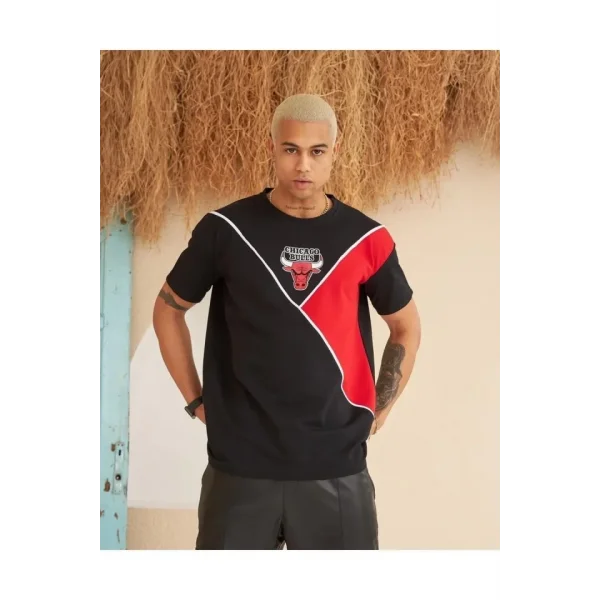 Erkek Parçalı Baskılı Oversize T-shirt - Siyah