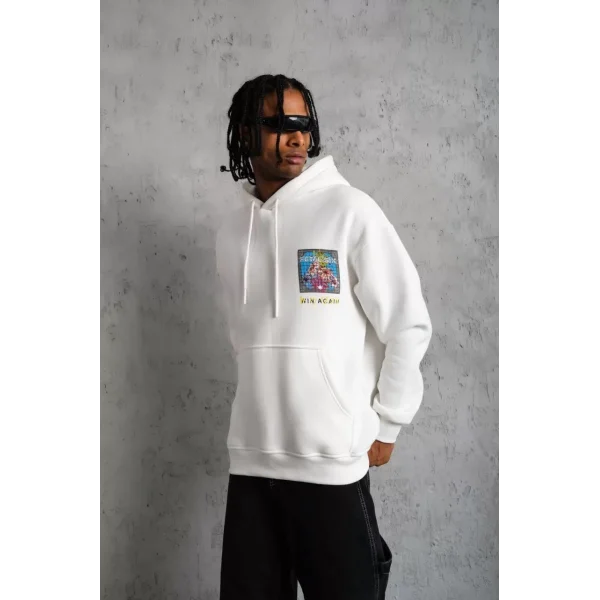 Erkek Patel Six Baskılı Kapüşonlu Sweat - Beyaz