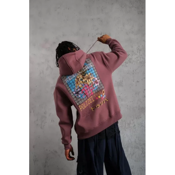 Erkek Patel Six Baskılı Kapüşonlu Sweat - Gül Kurusu