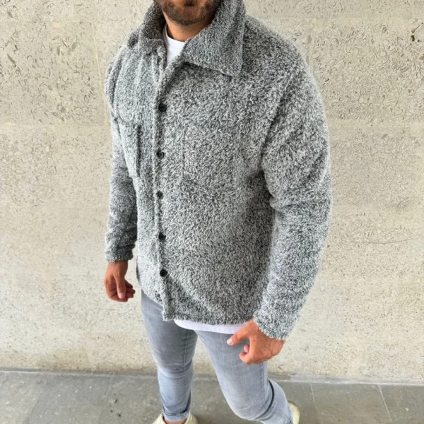 Erkek Pelüş Polar Hırka Gömlek – Yakalı, İlik Düğmeli, Göğüs Cepli, Yumuşak Dokulu Kışlık Regular Fit Rahat Günlük Model - Gri