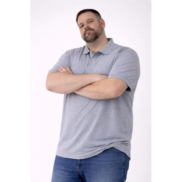 Erkek Pike Kumaş Düğmeli Yaka Battal Büyük Beden Günlük Kısa Kol Tişört T-shirt - Gri