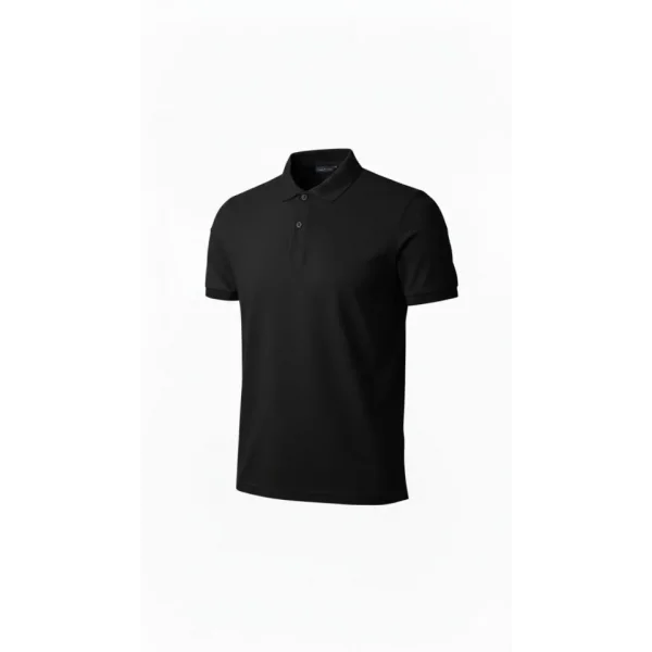 Erkek Pike Kumaş Düğmeli Yaka Regular Fit Günlük Kısa Kol Tişört T-shirt - Siyah