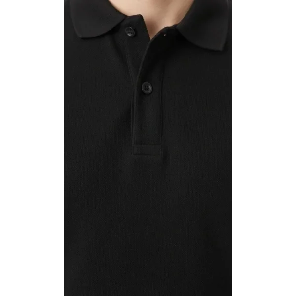 Erkek Pike Kumaş Düğmeli Yaka Regular Fit Günlük Kısa Kol Tişört T-shirt - Siyah