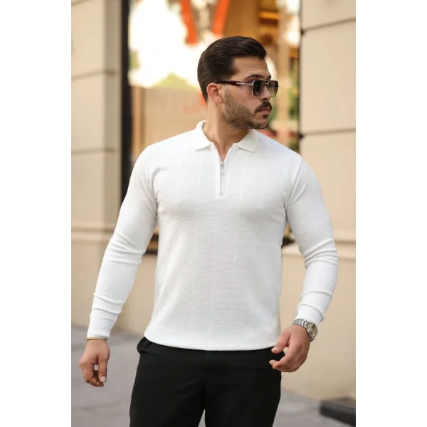 Erkek Pirinç Desenli Uzun Kollu Yakalı Triko