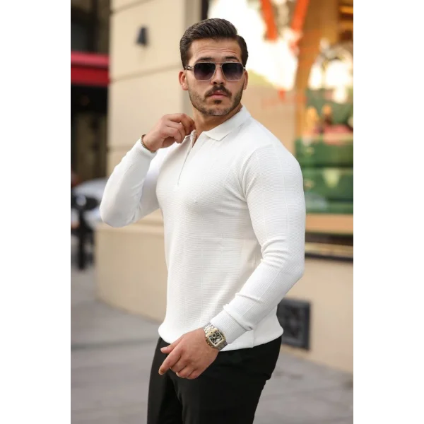 Erkek Pirinç Desenli Uzun Kollu Yakalı Triko