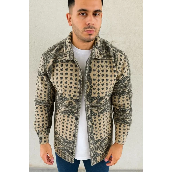 Erkek Polar Fermuarlı Sweatshirt – Kapüşonsuz, Cepli, Yumuşak Dokulu, Oversize Rahat Kalıp, Kışlık Sıcak Tutan Fermuarlı Üst - Bej