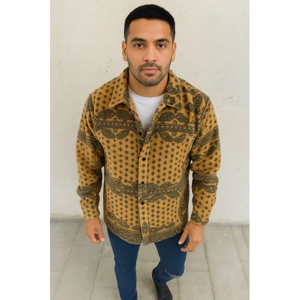 Erkek Polar Fermuarlı Sweatshirt – Kapüşonsuz, Cepli, Yumuşak Dokulu, Oversize Rahat Kalıp, Kışlık Sıcak Tutan Fermuarlı Üst - Sarı