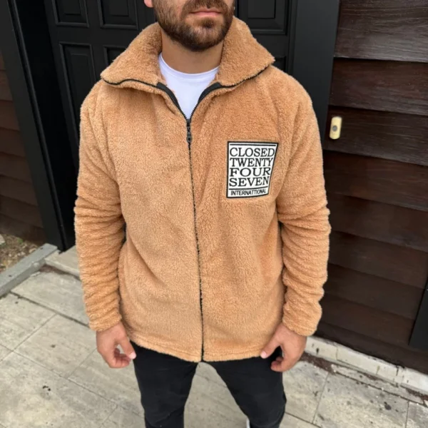 Erkek Polar Fermuarlı Sweatshirt – Kapüşonsuz, Cepli, Yumuşak Dokulu, Oversize Rahat Kalıp, Kışlık Sıcak Tutan Fermuarlı Üst - Kahverengi