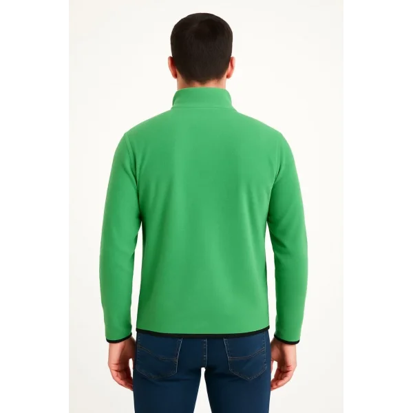 Erkek Polar Kazak – Dik Yaka, Yarım Fermuarlı, Fermuarlı Göğüs Cepli, Siyah Biyeli, Kışlık Rahat Regular Fit Günlük Model - Yeşil