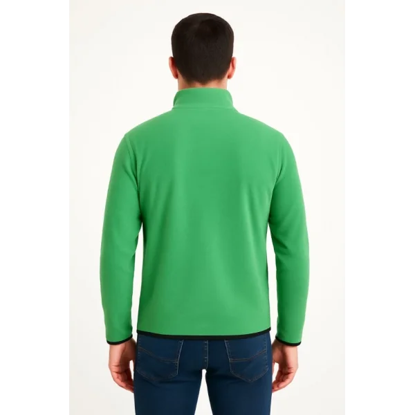 Erkek Polar Kazak – Dik Yaka, Yarım Fermuarlı, Fermuarlı Göğüs Cepli, Siyah Biyeli, Kışlık Rahat Regular Fit Günlük Model - Yeşil