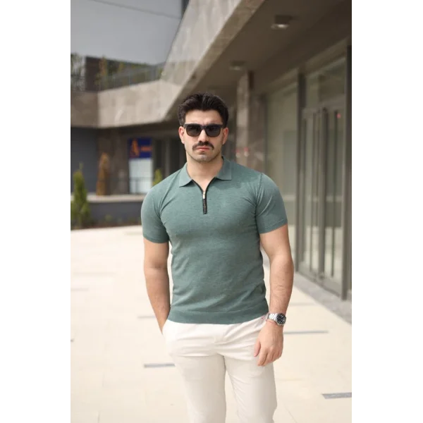 Erkek Polo Yaka Fermuar Detaylı Tişört