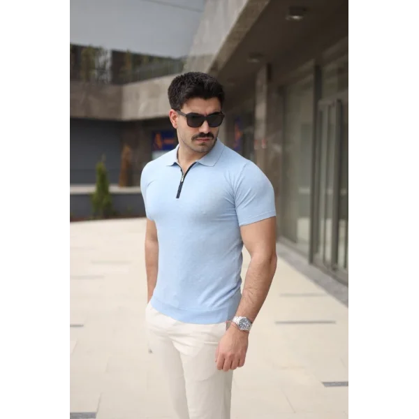 Erkek Polo Yaka Fermuar Detaylı Tişört