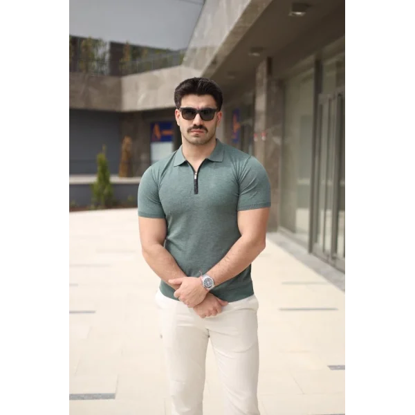 Erkek Polo Yaka Fermuar Detaylı Tişört