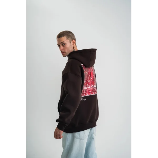 Erkek Premium Nakışlı Kapşonlu Sweatshirt Double Oversize Üç İplik Pamuklu - Siyah