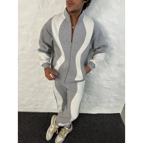 Erkek Premium Parçalı Eşofman Takım - Dik Yaka Fermuarlı Sweatshirt, - Gri