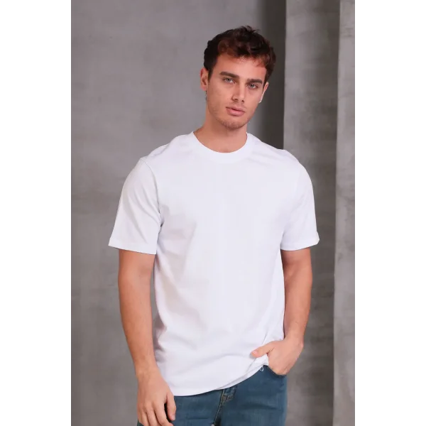 Erkek Relax Fit Bisiklet Yaka %100 Pamuk Rahat Kesim Basic Tişört