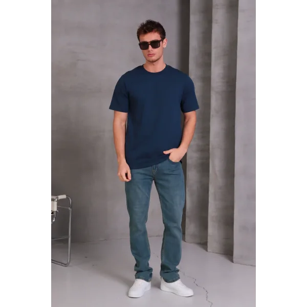 Erkek Relax Fit Bisiklet Yaka %100 Pamuk Rahat Kesim Basic Tişört