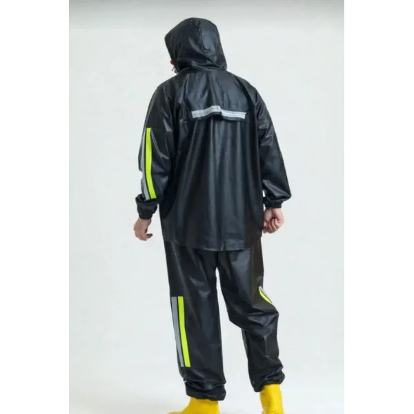 Erkek Şapkalı Kapüşonlu Su Geçirmez Yağmurluk Takımı Reflektörlü Motorcu Kıyafeti Su Ve Rüzgar Gecirmez Motorcu Kurye Takım TÜBİTAK Onaylı - Siyah